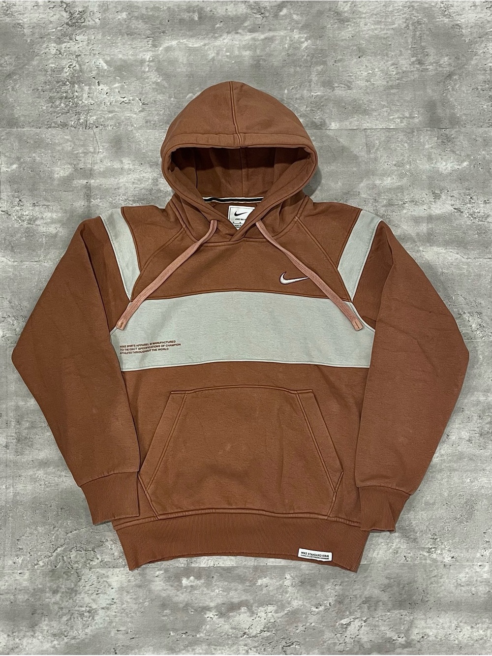 Nike Hoodie Brown Cream Embroidered Swoosh Pullover Mens Medium